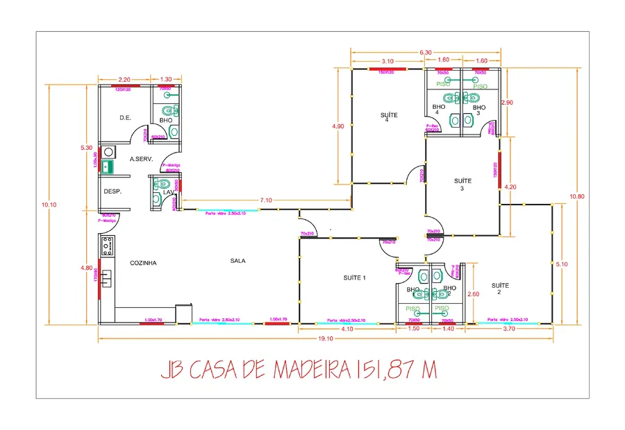 Planta: Casa 151,87m² com 4 suítes