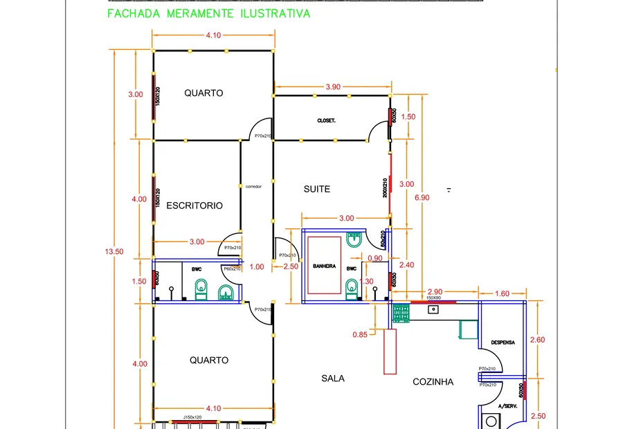 Planta: Casa 125,10m² com 4 dormitórios, suíte e closet
