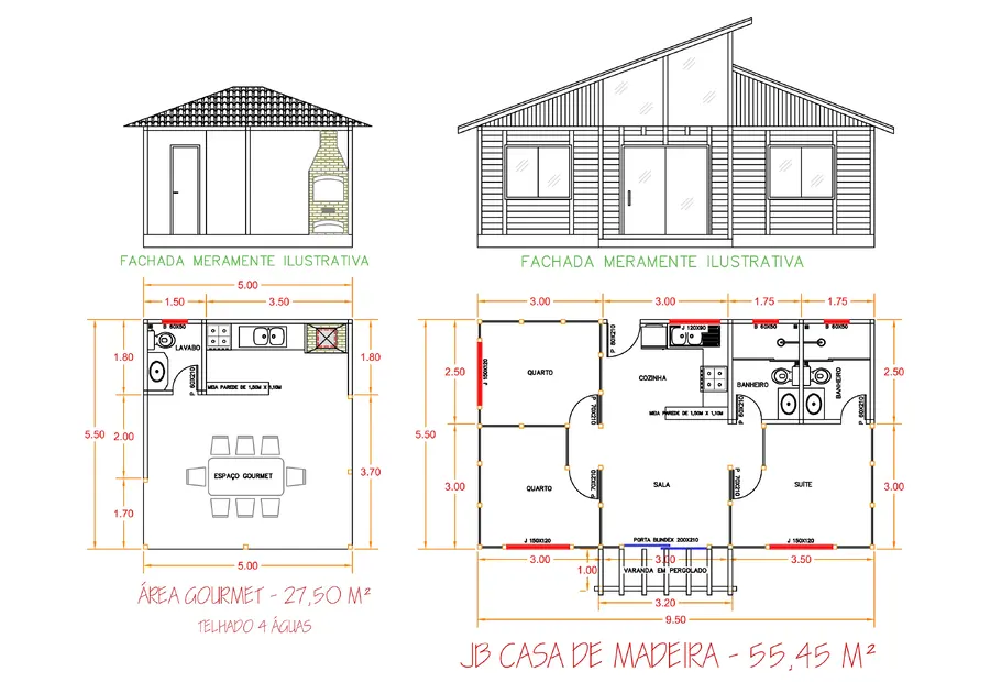 Planta: Casa 55,45 m² + Área Gourmet 27,50 m²