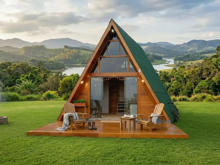 Fachada: Chalé A-Frame 54,00m² com 2 Quartos e Deck