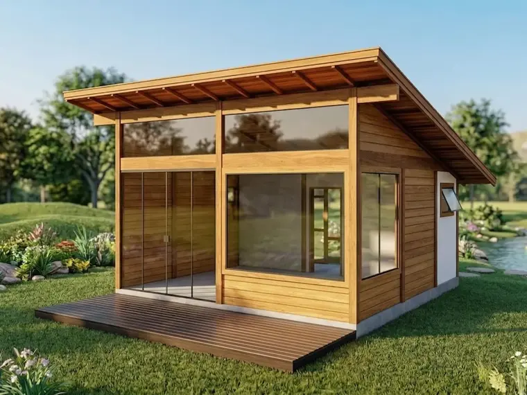 Fachada: Chalé Suíte 30,00m² com Closet e Deck