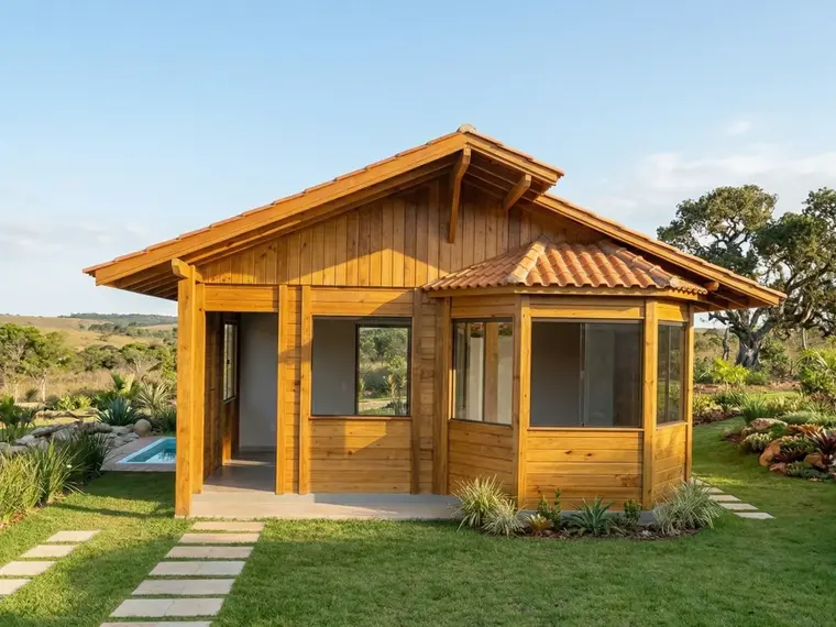 Fachada: Chalé 41m² com 1 Quarto e Área de Serviço