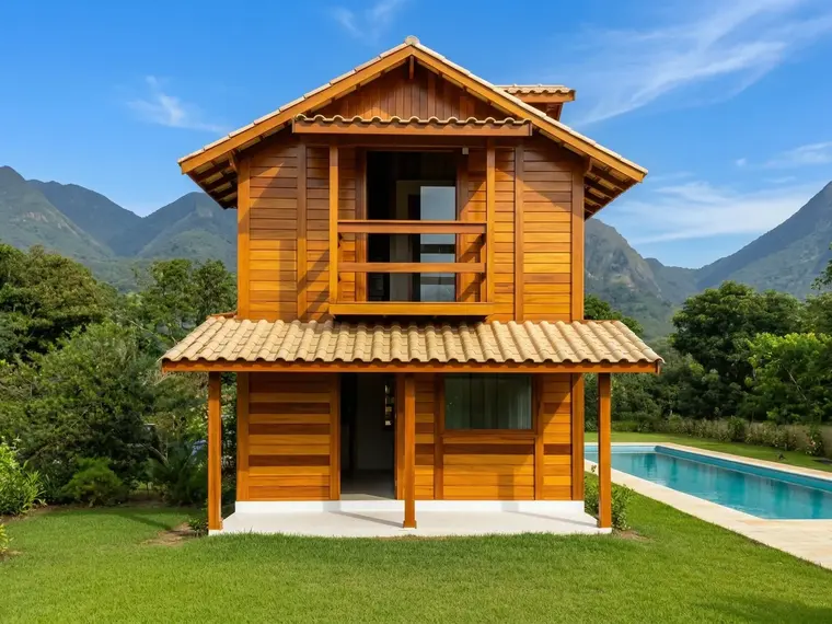 Fachada: Chalé Duplex 47,70m² com 1 Suíte, Varanda e Sacada