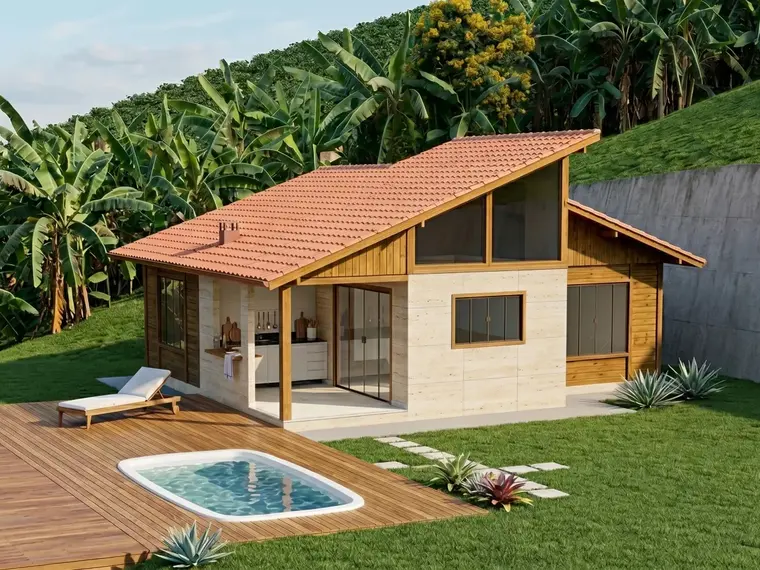 Fachada: Casa Térrea 67,60m² com 2 Quartos, 1 Suíte e Área Gourmet