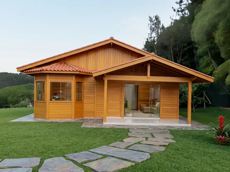 Fachada: Casa de Madeira 68,88m² com 1 Suíte e 2 Quartos