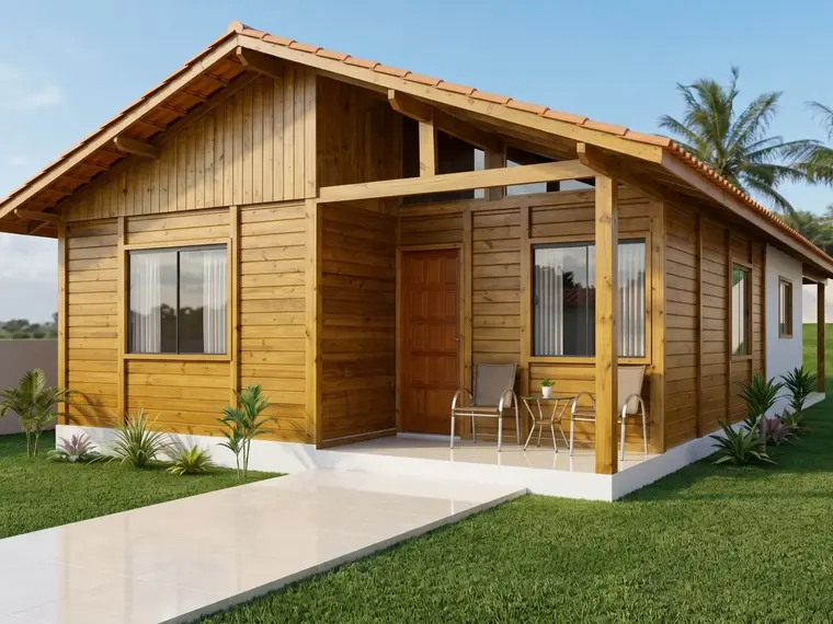 Fachada: Casa 72,80m2 com Suíte e Duas Varandas