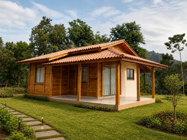 Fachada: Casa Térrea 80,60m² com 1 Suíte, Closet, 1 Lavabo e Varanda