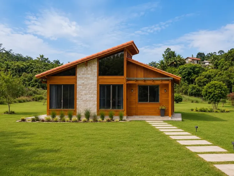 Fachada: Casa 93,00m² com 1 suíte, 3 quartos e pergolado
