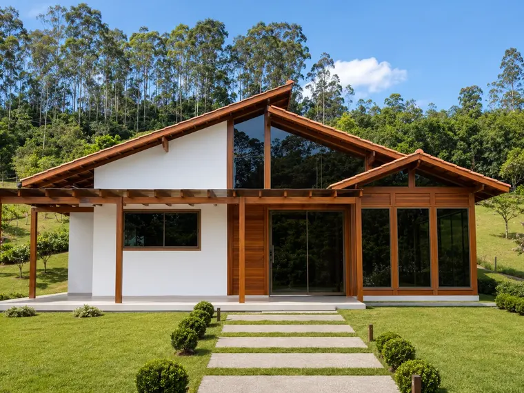 Fachada: Casa 93,40m² com 2 quartos, área gourmet e pergolado