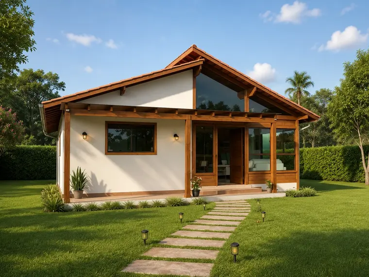 Fachada: Casa 96,00m² com 1 suíte, 2 quartos e pergolado