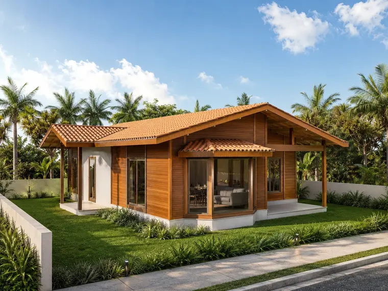 Fachada: Casa 118,00m² com 1 suíte, 2 quartos, lavabo e varanda