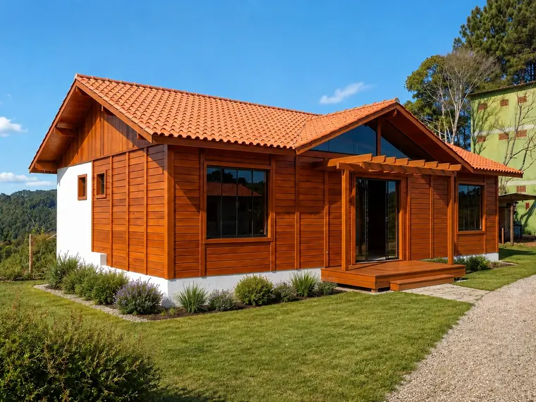 Fachada: Casa 100,80m² com 1 suíte, 2 quartos, closet e deck pergolado
