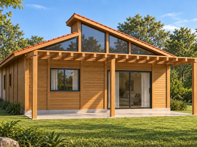 Fachada: Casa 101,50m² com 3 suítes, closet e pergolado