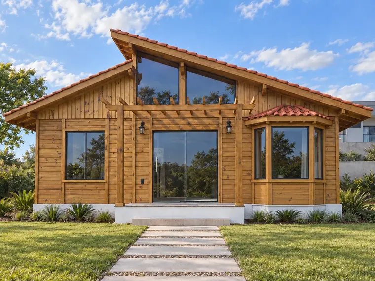 Fachada da Casa 73,20m² com 1 suíte com Bay Window e 2 quartos