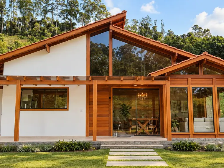 Fachada: Casa 103,90m² com 2 suítes, lavabo, área gourmet e pergolado