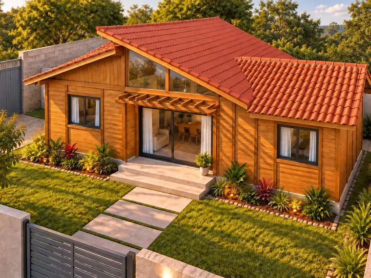 Fachada: Casa 54,35m² com 1 suíte, 1 quarto e pergolado
