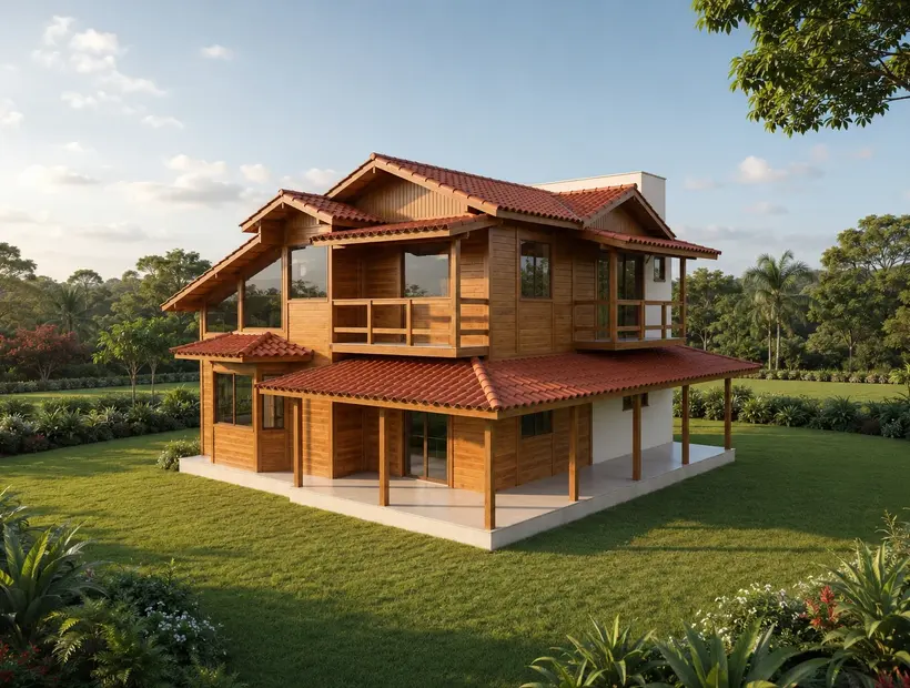 Casa duplex de madeira: presença visual e ambientes bem separados
